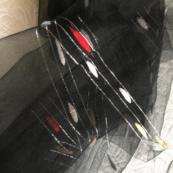 Silk black sheer scarf with embroidery  by NYC Designer Carol Patterson - Picture 2 of 8